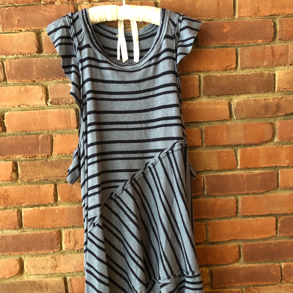 FREE PEOPLE Blue Striped Sleeveless Casual Dress
